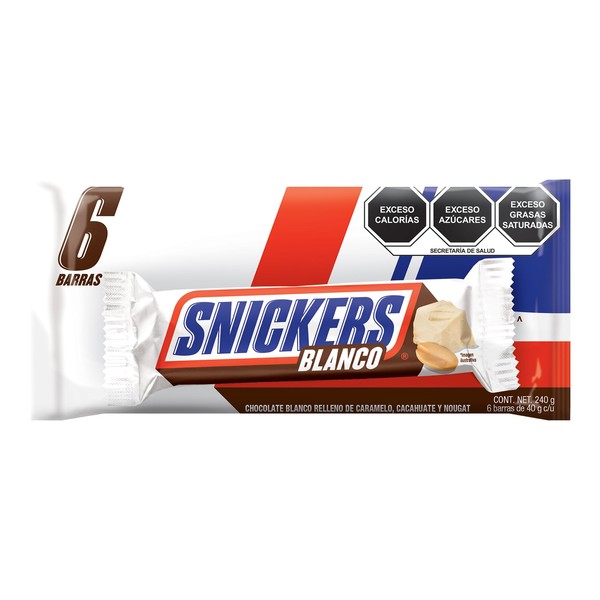 Snickers Blanco 6pack de 40g por unidad - 240g Total.