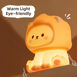 DEALFUN Cute Lion Cartoon Nursery Night Lights, Big Cat Design Safe Silicone Soft LED Nursery Lamp for Toddler Room Decoration