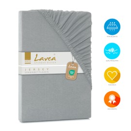 Lavea Jersey Fitted Sheet 90-100 x 200 cm - 40 cm Bridge for Box Spring Beds - Silver, Soft and Breathable - Premium Quality, Easy Care, Perfect Fit - Ideal for Box Spring Beds