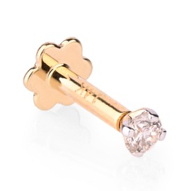 Real Diamond Nose Stud 14K Yellow Gold Nose Ring Internally Threaded 8 MM Screw Back HI Color, Gemstone, diamond