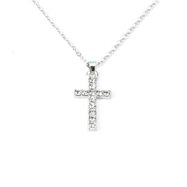 YALLNASL Silver Cross Necklace for Women, Girls - Cubic Zirconia, Gold Plated Copper, 45cm Chain, Faith Cross Pendant for Women, Mom, Daughter, Sister