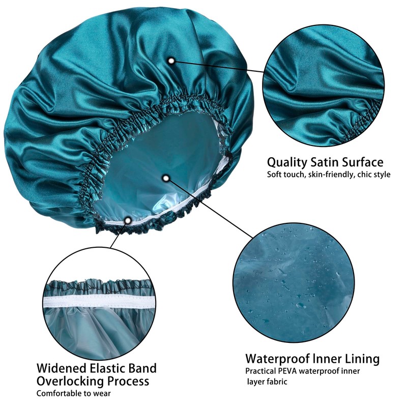 Shower Caps for Women, 4 PCS Elastic and Reusable Bath