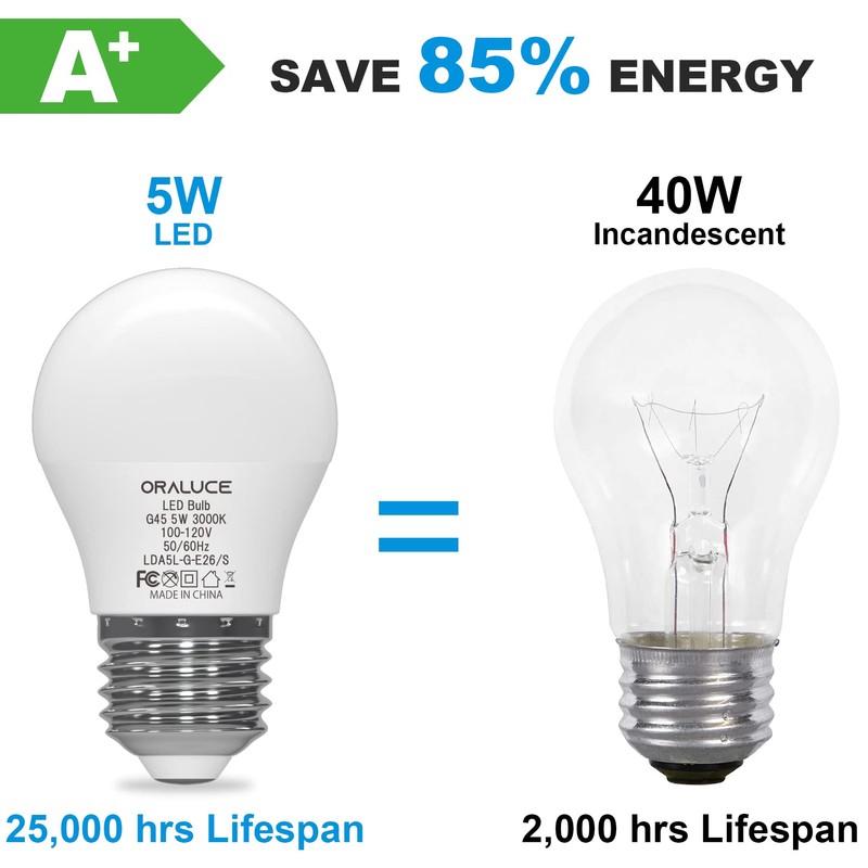 ORALUCE A15 LED Bulb 5 Watts Warm White 3000K,40W Equivalent