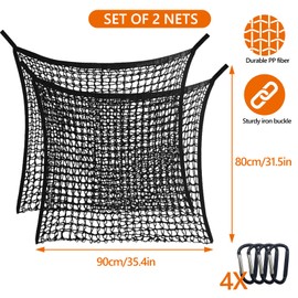 MJFSGYO 2 PCS Slow Feed Hay Net, Hanging Horse Slow Feed Hay Bag with Large Capacity for Horse Feeder Full Day, 35 x 31 Inch Heavy Duty Hay Nets for Horses Goat Stall Trailer Horse Feeding Supplies