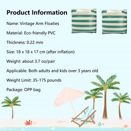 2-4 Pack Arm Floaties for Kids Adult - Vintage Striped Inflatable PVC Swimming Rings Pool Floats Arm Bands for Kids Adult Toddlers Children 3-5-6-12 Years (Orange+Green)
