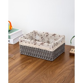 Small wicker basket for organizing bathroom tabletop storage baskets, drawer toilet tank organizer baskets (grey)