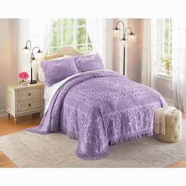 Montgomery Ward Emily Floral Chenille Bedspread, Soft Cotton Comforter, Twin Size Quilt in Lavender - Luxury Hotel Bedding, Twin Bedspread (Lavender, Twin)