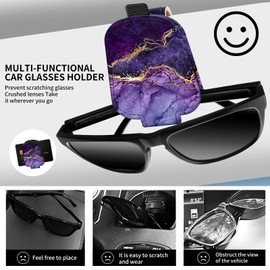 DtuiQSDRV Leather Magnetic Sunglass Holder for Car Sun Visor, Cute Eyeglass Ticket Card Hanger Clip, Universal Auto Interior Accessories for SUV Pickup Truck Purple Marble
