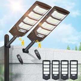 MoMyofdy 4 Pack Solar Street Lights Outdoor Waterproof 6500K 12000LM 5730SMD LEDs Solar Flood Lights Dusk to Dawn Parking Lot Light Wide Motion Sensor and Remote Control for Area Lighting Yard