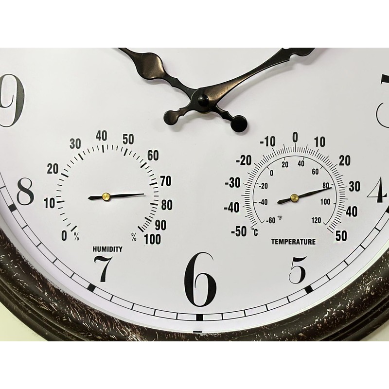YTAONS Outdoor Waterproof Wall Clock with Thermometer and Hygrometer Combo,