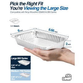 Matchwaves Grease Tray Liners for Ninja OG800/OG900 and FlexFlame Series, Grill Drip Pans for Ninja XSKTRYLRXL Woodfire Outdoor Grill & Smoker, Disposable Foil Grill Pan, 6" x 8.66" x 2", 20Pcs