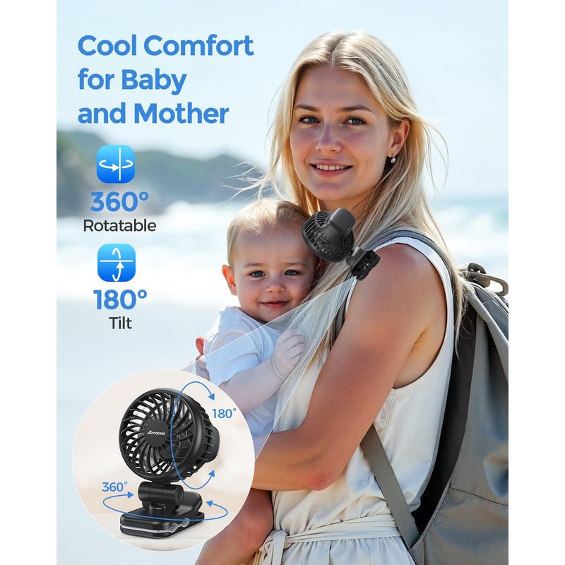 AMACOOL Mini Stroller Fan with Clip for Baby Carrier/Car Seat/Bassinet,