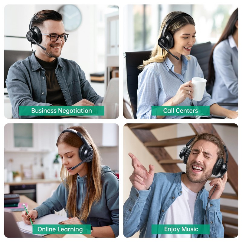 EKSA H8 USB Headset with Microphone for Work, Stereo Wired
