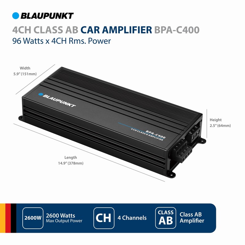 BLAUPUNKT BPA-C400 Elite Car Audio Class AB 4-Channel 2600W Stereo