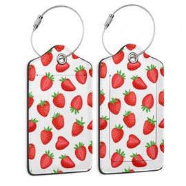 2 Pcs Strawberry Fruit Strawberries Luggage Tags,Cruise Luggage Tag with Privacy Flap,Name Id Label and Steel Loop for Women Men Travel Bag Suitcase
