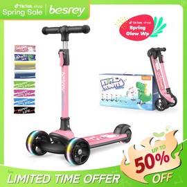Besrey Scooter For Kid for 3-13 Years Old Adjustable Folding Kids Scooter with LED Lights Extra Wide Deck Suitable for Outdoor Toys Doona - Color: Green