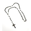 Black Beads Pressed Glass Rosary with Silver Tone/Black St. Benedict