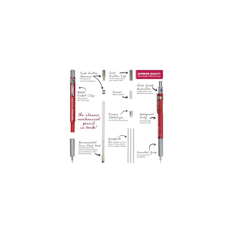 Koh-I-Noor Rapidomatic Mechanical Pencil, .5mm Lead, White, 1 Each (5635)