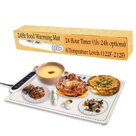 Food Warming Mat - Fast Heating Silicone Electric Warming Tray with 6 Level Temperature, 1-24Hr Options, Premium Silicone Nano-Material, Rollable & Portable Food Warmer for Parties Home Travel