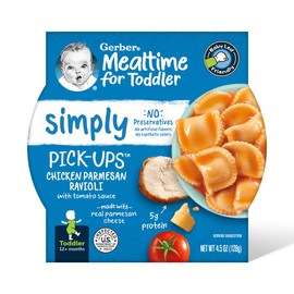 Gerber Pick-Ups Chicken and Parmesan Cheese Ravioli in Tomato Sauce Toddler Meals, 4.5 Oz Tray (Pack of 8)