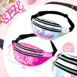 7 Pcs Wedding Bachelorette Party Fanny Pack Holographic Bachelorette Party Favors Laser Babe and Bride Fanny Pack with Adjustable Belt for Women