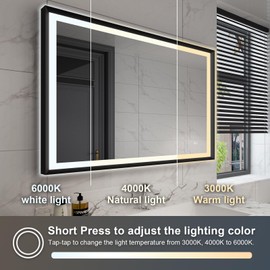 MIRTHIE 24"x 32" LED Bathroom Mirror with Black Frame, Stepless Dimmable, Anti-Fog, Shatter-Proof, Memory, 3 Colors, Double LED Vanity Mirror