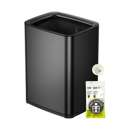 EKO Laguna 2.6 Gallon/10L Matte Black Stainless Steel Open Top Trash Can with Removable Inner Basket - Modern Bathroom & Office Waste Bin