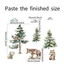iMagitek Watercolor Large Pine Tree Animal Wall Decal Owl Wolf Animal Wall Stickers for Living Room Bedroom