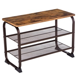 VASAGLE Shoe Bench Rack, 3-Tier Storage Shelf for Entryway Hallway Living Room, Industrial Accent Furniture with Steel Frame, 11.8 x 26.0 x 17.7 Inches, Rustic Brown