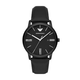 Emporio Armani Men's Three-Hand Date Black Leather Band Watch (Model: AR11573)