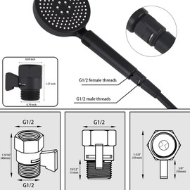 Hsmhose Shower Shut Off Valve, Shower Flow Control Valve,Soild Brass Flow Pressure Regulator for Handheld Shower Head G1/2 Matte Black