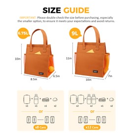 Fmeida Insulated Lunch Bag Women, 9L Large Lunch Bags with Multiple Pockets, Reusable Thermal Cooler Tote for Work, Office, Picnic, Travel | Hook and Loop Closure, Orange