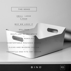 BINO - Contenedores de almacenamiento de plástico, pequeños, paquete de 2, blanco, colección SOHO | Organizadores de despensa y contenedores de almacenamiento, organizador de nevera, organizador de