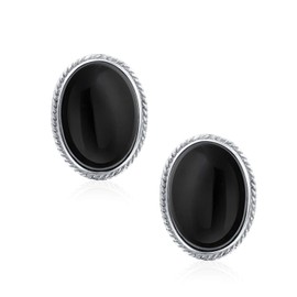 7CT Oval Cabochon Black Onyx Rope Cable Bezel Set .925 Sterling Silver Clip On Earrings For Women Clip Only Is Alloy