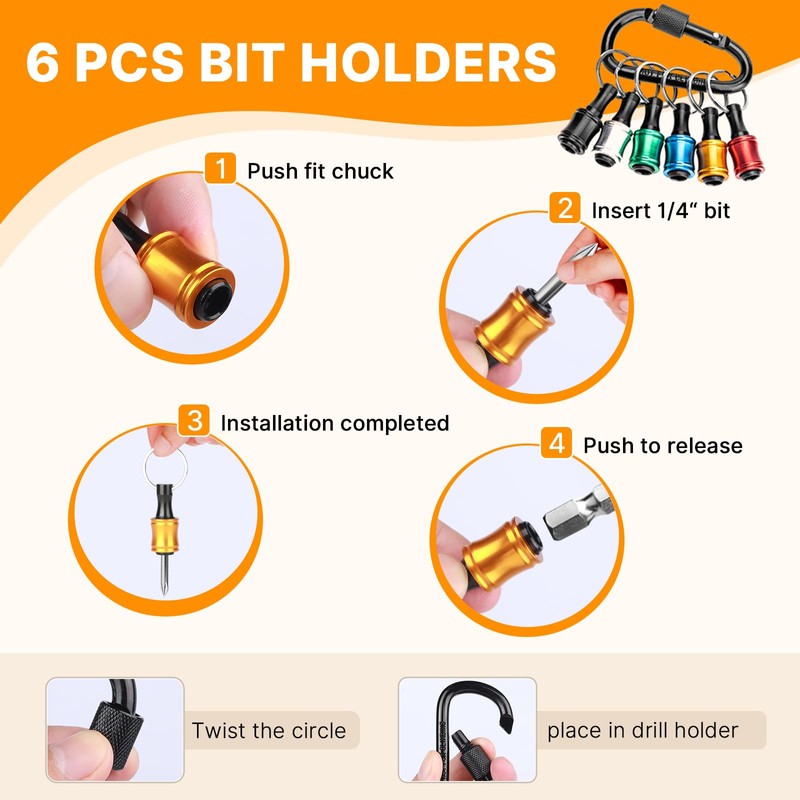 60PCS Keychain Bit Holder,1/4 Inch Hex Drill Bit Holder for