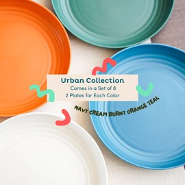 Nook Theory Deep Dinner Plates Set of 8 - Wheat Straw Plates, Alternative for Plastic Plates, Microwavable, Dishwasher Safe, Unbreakable Dinnerware, Reusable Dinner Plates (Urban 9")