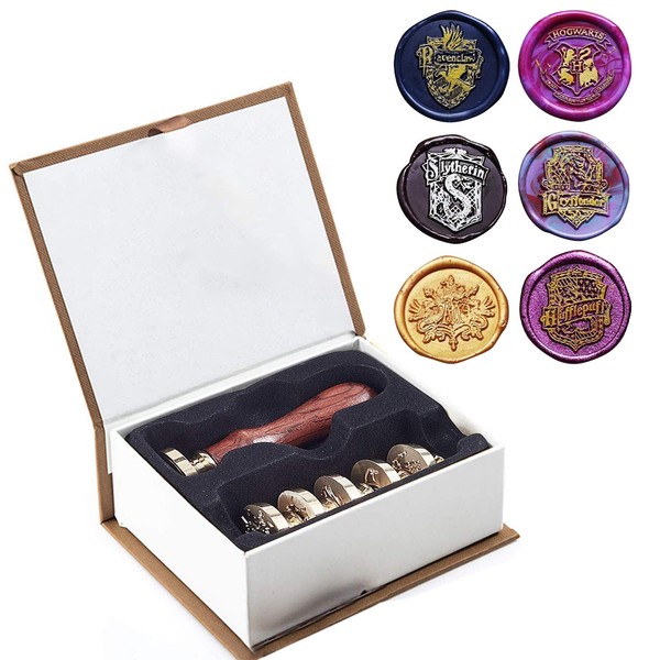 Wax Stamp Set 7 Heads Personalised Wax Seal for Harry Potter and Gift Box for Hogwarts Party Scrapbook Stamp Brass Seal Letters Seal Stamp