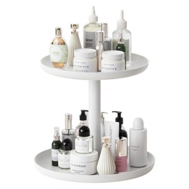 IBERG 2 Tier Metal Lazy Susan Organizer, 9” & 11”, Rotating Spice Organizer for Kitchen, Pantry & Countertop (White)