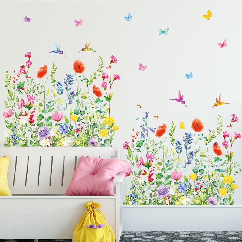 DECOWALL SG-2114 Garden Flowers Wall Sticker Decor Kindergarten Nursery Room