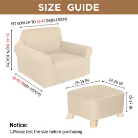 HunnmingRe Chair and Ottoman Covers Slipcover Set Armchair Cover T Cushion Chair Slipcover Milk Silk Sofa Furniture Protector Couch Soft for Armchair Ottoman(Begie)