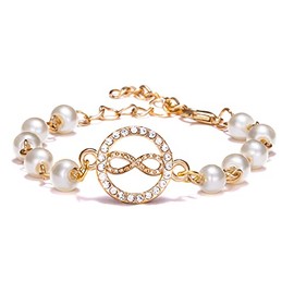 COLORFUL BLING Imitated Pearl Butterfly Star Stackable Layered Bracelets Beaded Infinity Eye Cross Charms Bracelet Bangle for Women Statement Jewelry-infinity round