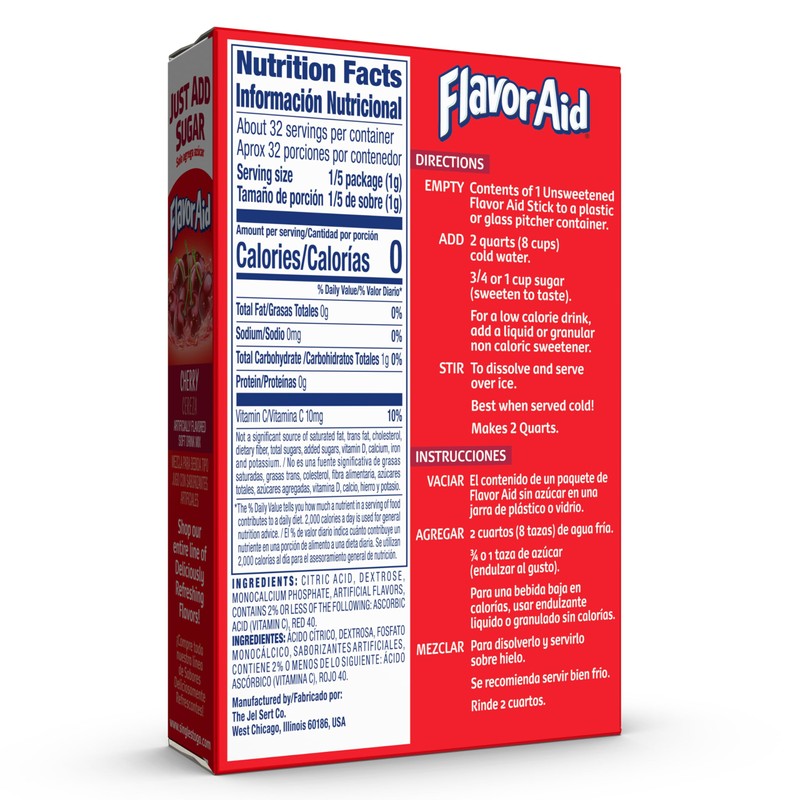 Flavor Aid Cherry Unsweetened Drink Mix Pitcher Packets, 2 Quart