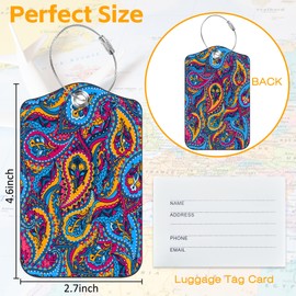 3 Pack Luggage Tag for Suitcase Floral Paisley Leather Travel Cruise Luggage Tag with Stainless Steel Loop Name ID Label Privacy Cover for Adults Teens Travel Bag Labels Set