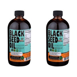 Strong Taste Pack of 2 Premium Black Seed Oil Liquid - 2.20%+ Thymoquinone Pungent Flavor Cold Pressed Source of Omega 3 6 9 Black Cumin Seed Oil from 100% Genuine Nigella Sativa - 16 oz Glass Bottle