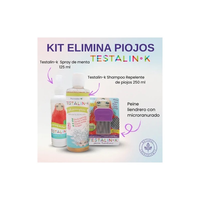 Kit Elimina Piojos, Shampoo, Lendrera, Repelente, Testalin-k