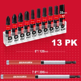 Geinxurn 3 PCS Drive Guide with Self Retracting Sleeve(5”) and 10 Pcs Screwdriver Bit, 5Inches Magnetic Drill Bit Tip Holder for Prevent Screws Shaking When Driving