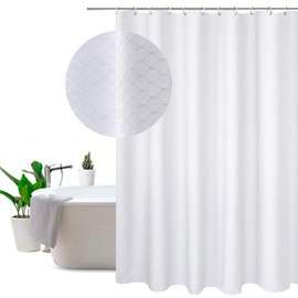 EurCross Solid White Fabric Shower Curtain Extra Long 86 inch, Heavyweight Water-Repellent Waffle Weave Bathroom Shower Curtain