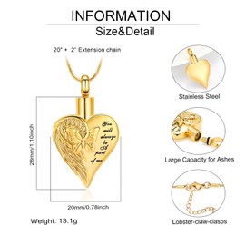 Imrsanl Cremation Jewelry for Ashes Butterfly Heart Urn Necklaces for Women Keepsake Memorial Necklace Pendent for Human Ashes (Gold)
