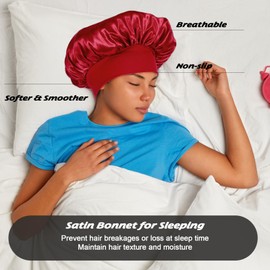 Wanmu 5 Pcs Silk Bonnet for Sleeping, 5 Colors Adjustable Double Layer Satin Sleep Cap for Men Women Curly Hair (Pink, Black, Light Purple, Red, Apricot)