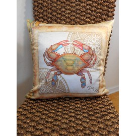 Blue Crab Throw Pillow Cover by Dan Morris, 18"x18"